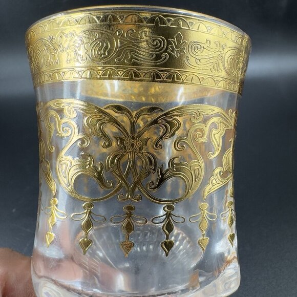 Bohemian Czech Clear Glass Goblet Cups Glasses Heavy Gold Butterfly Pattern 2set - Picture 11 of 15